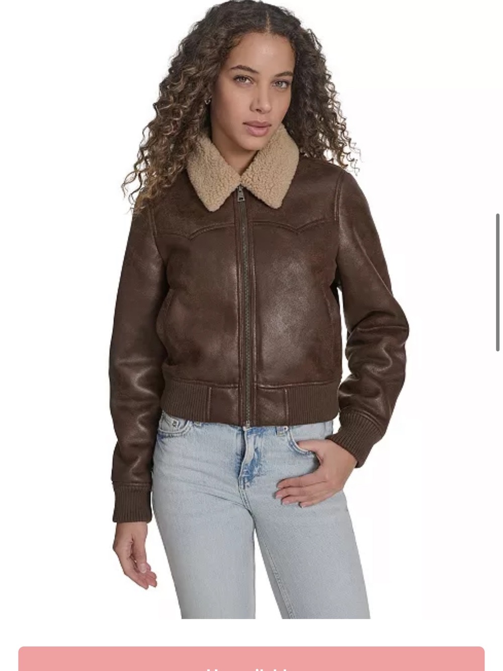 Levi's Brown Leather Bomber Jacket with Shearling Collar